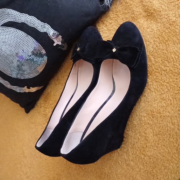 🔥🔥🔥Kate Spade New York Whitlee suede black bow wedge slip ons 10.5 - Picture 1 of 16